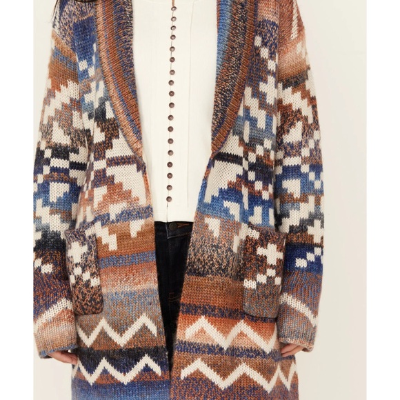 Idyllwind Jackets & Blazers - Idyllwind Multicolor Knit Open-Front Cardigan - Blue, Brown, Cream